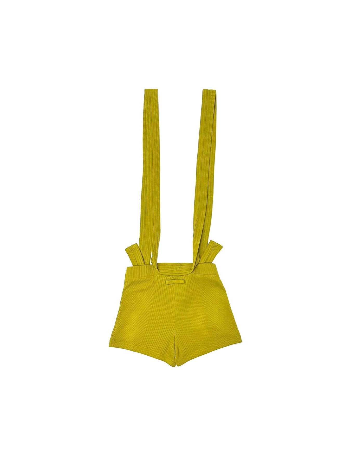 JEAN PAUL GAULTIER Green Cotton Ribbed Short With Gaultier Patch And Overall Buckles