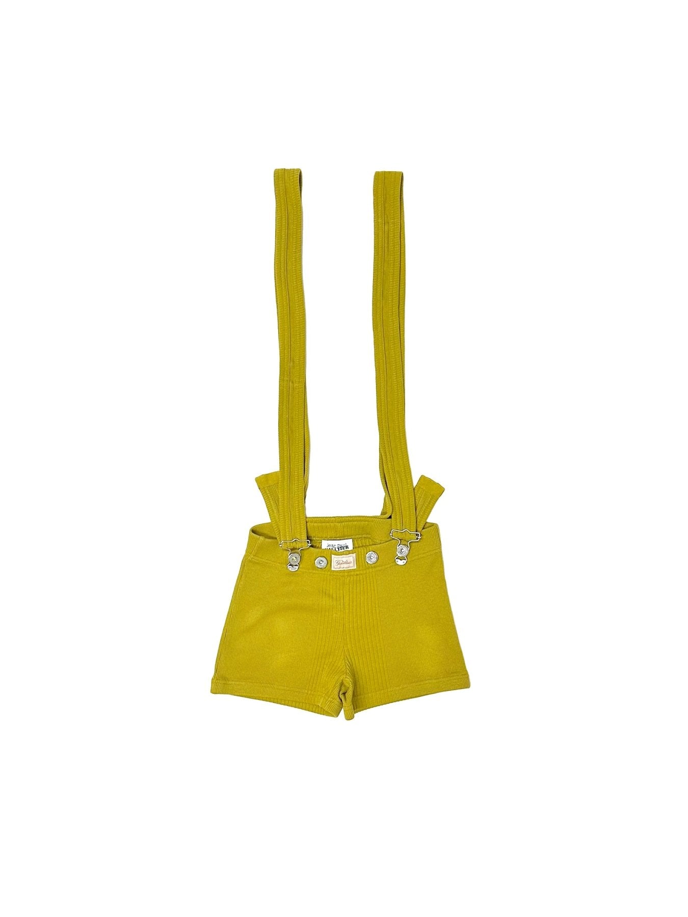 JEAN PAUL GAULTIER Green Cotton Ribbed Short With Gaultier Patch And Overall Buckles