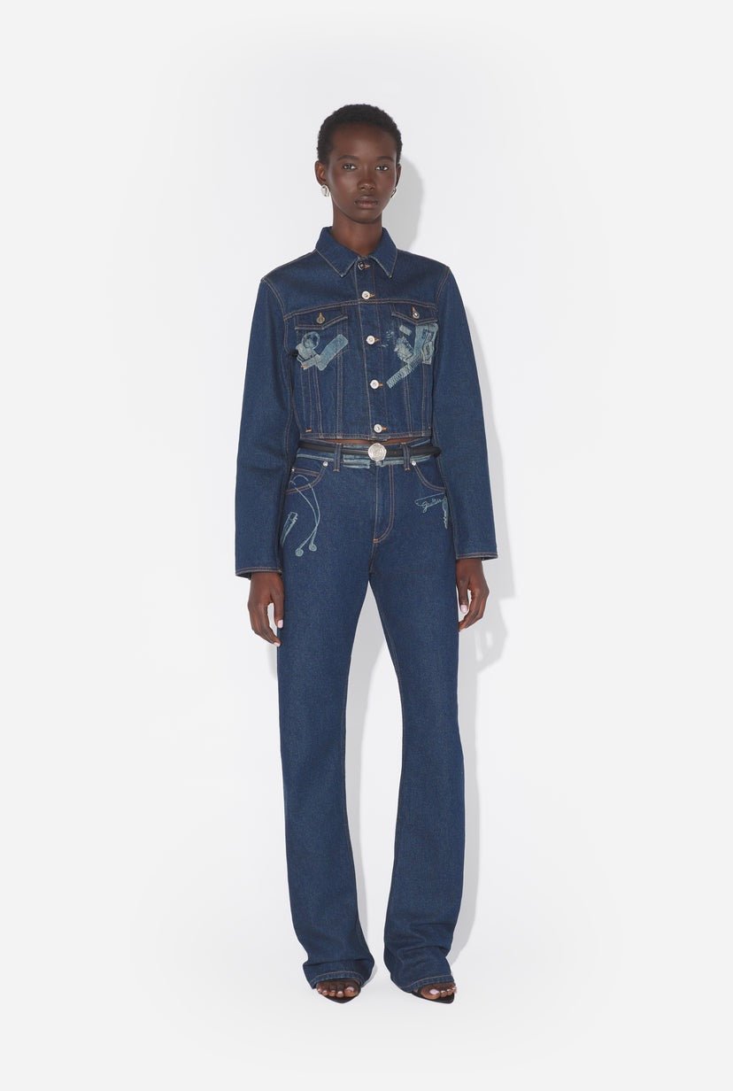 JEAN PAUL GAULTIER Indigo Trompe L Oeil Print Denim Jacket