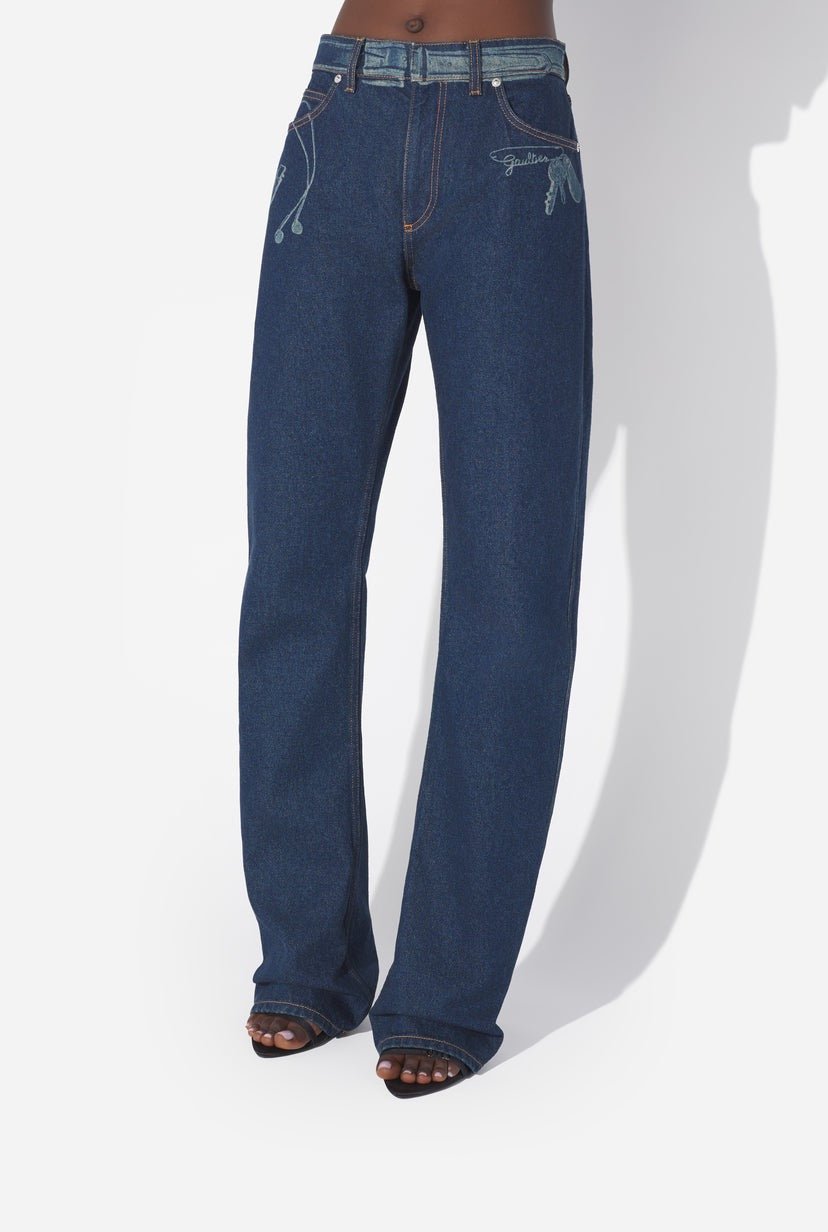 JEAN PAUL GAULTIER Indigo Trompe L Oeil Print Jean