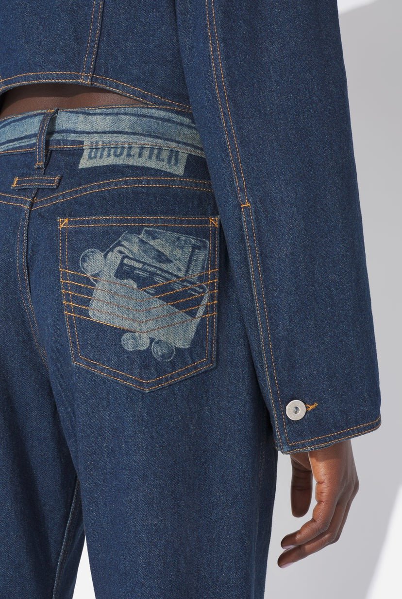 JEAN PAUL GAULTIER Indigo Trompe L Oeil Print Jean