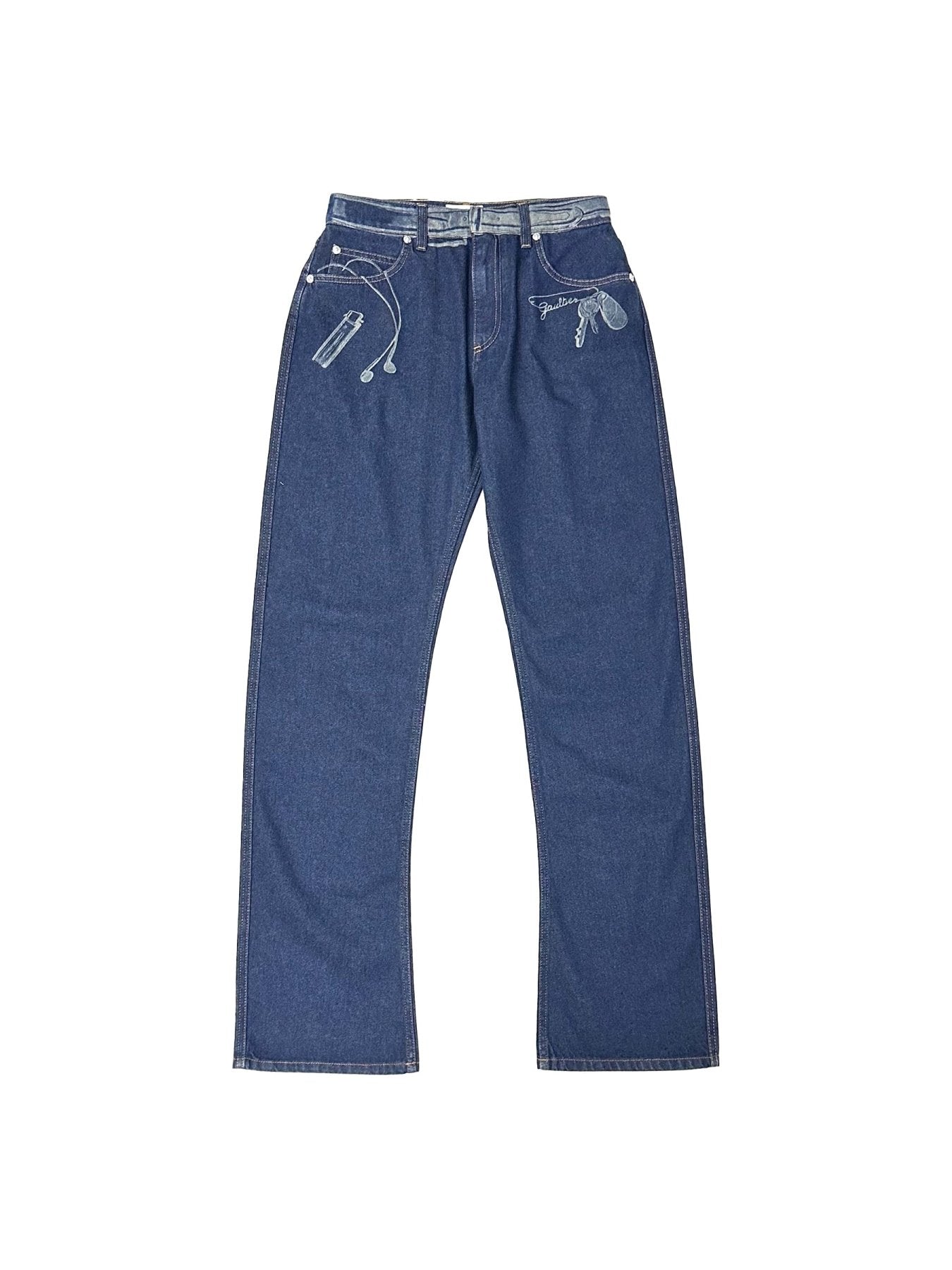 JEAN PAUL GAULTIER Indigo Trompe L Oeil Print Jean