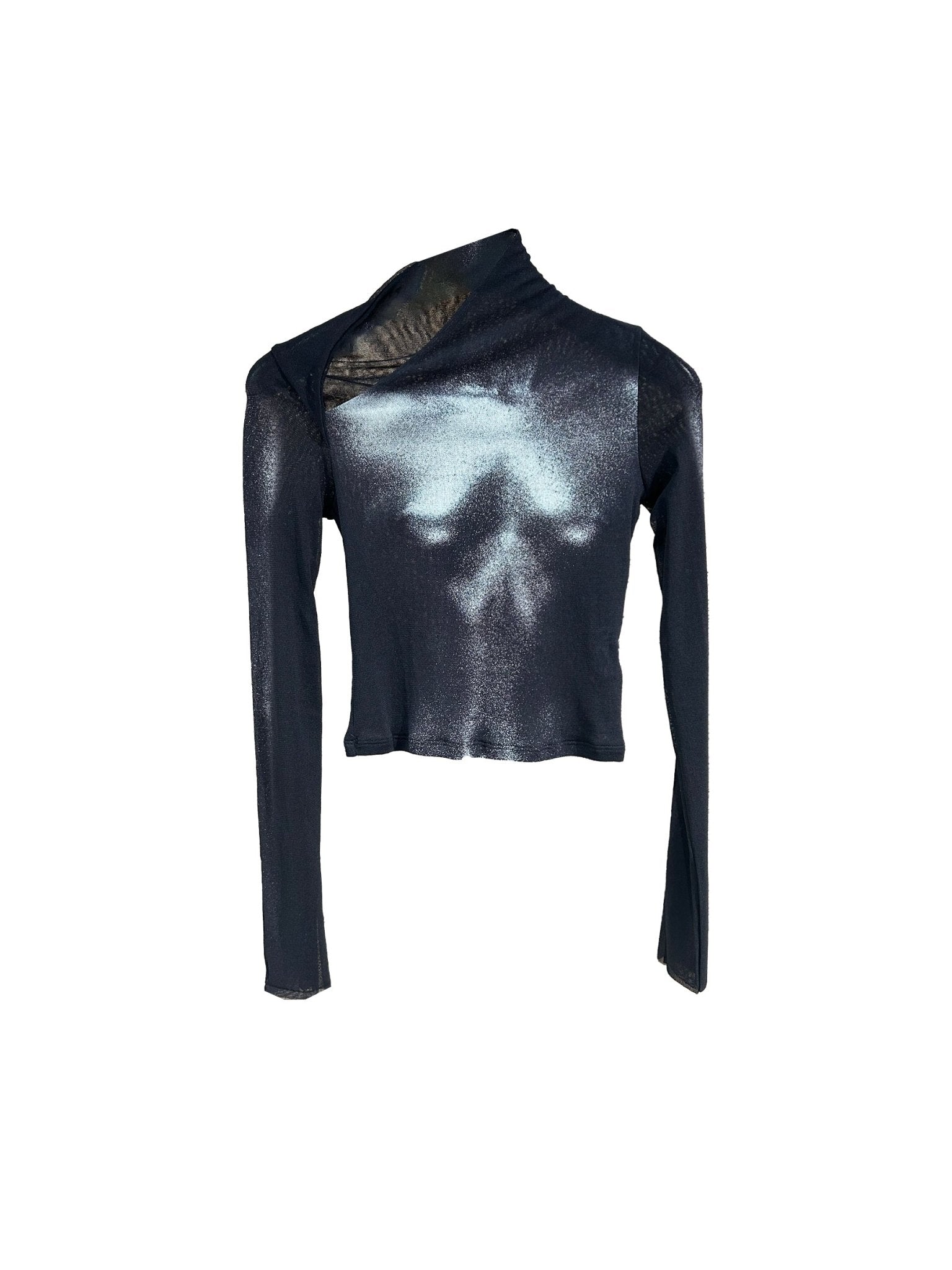 JEAN PAUL GAULTIER - Mesh Asymetric Collar Crop Top Printed Body Dust - AW25 - BLACK SILVER