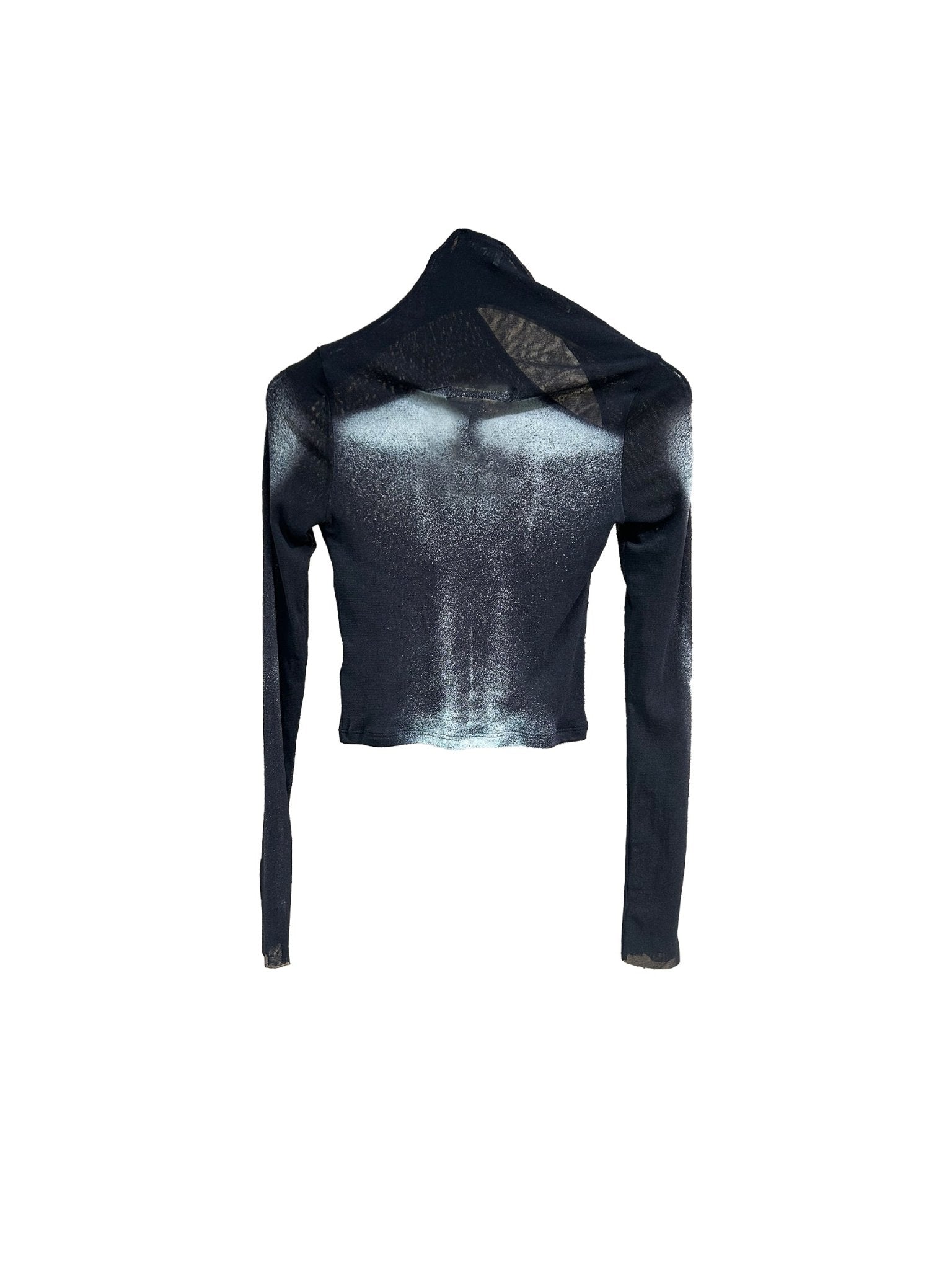 JEAN PAUL GAULTIER - Mesh Asymetric Collar Crop Top Printed Body Dust - AW25 - BLACK SILVER