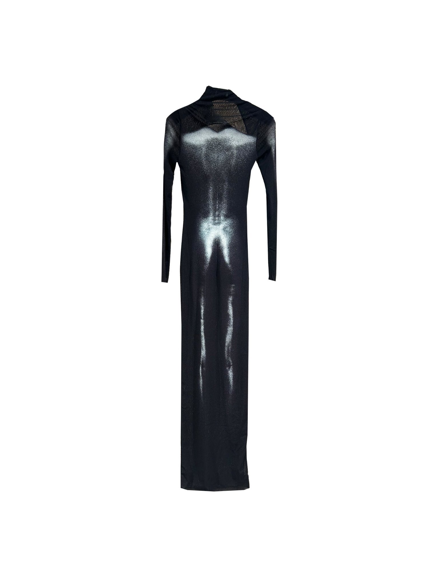 JEAN PAUL GAULTIER - Mesh Asymetric Collar Long Dress Printed Body Dust - AW25 - BLACK SILVER