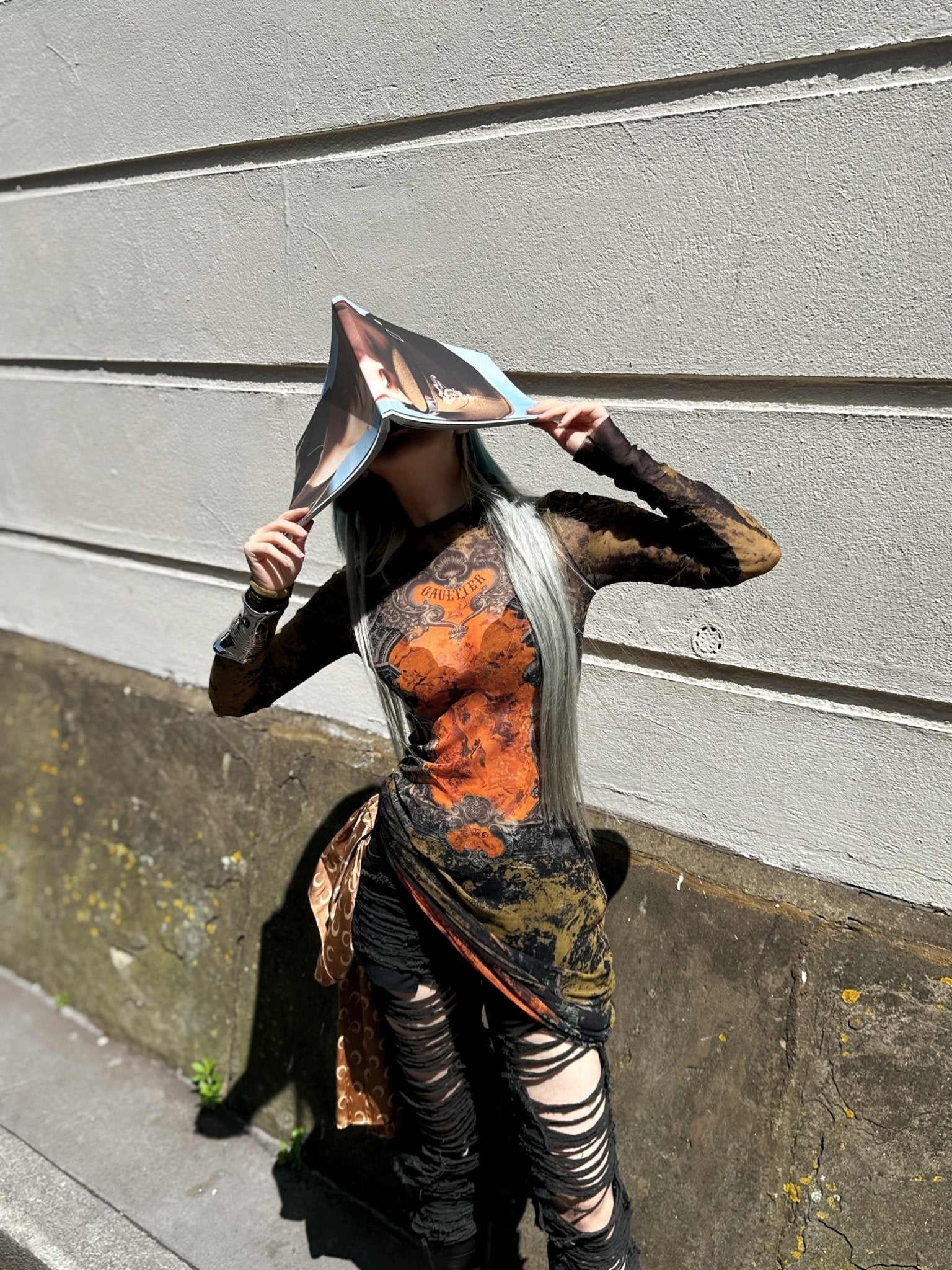 JEAN PAUL GAULTIER - Mesh Long Dress Printed "Médaillon" - AW25 - BLACK/KHAKI/ORANGE