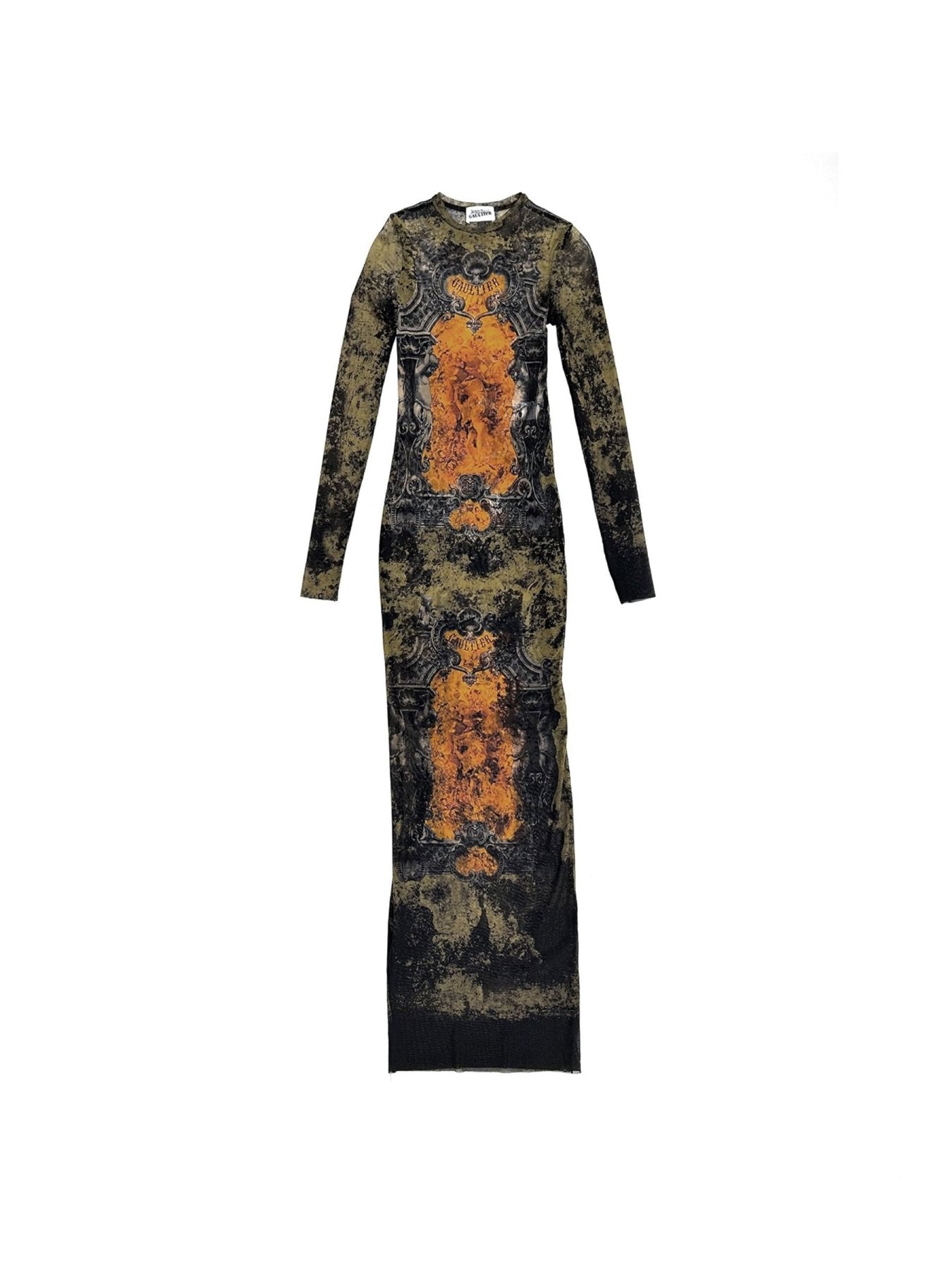 JEAN PAUL GAULTIER - Mesh Long Dress Printed "Médaillon" - AW25 - BLACK/KHAKI/ORANGE