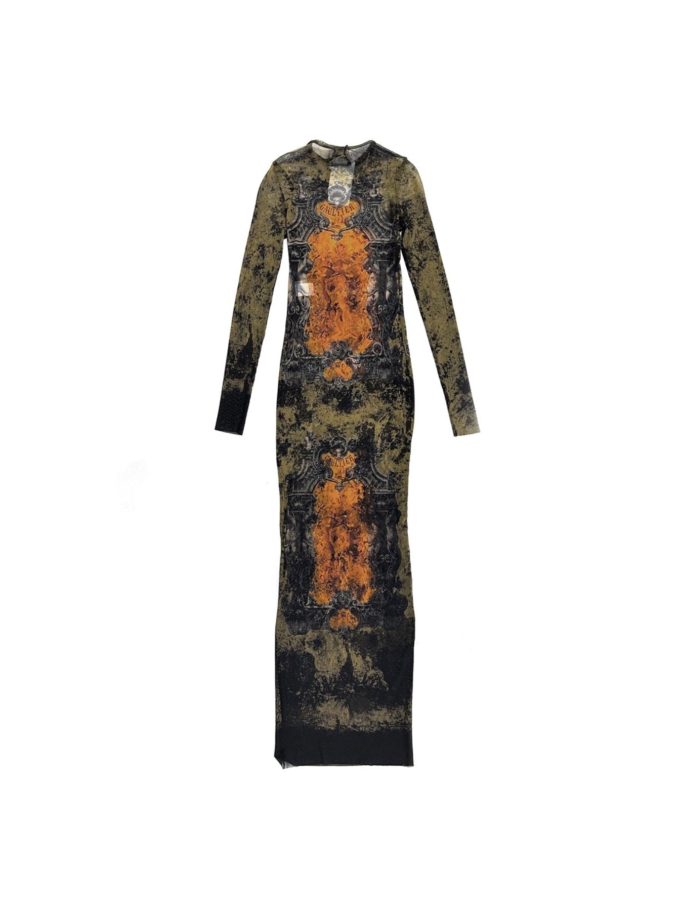 JEAN PAUL GAULTIER - Mesh Long Dress Printed "Médaillon" - AW25 - BLACK/KHAKI/ORANGE