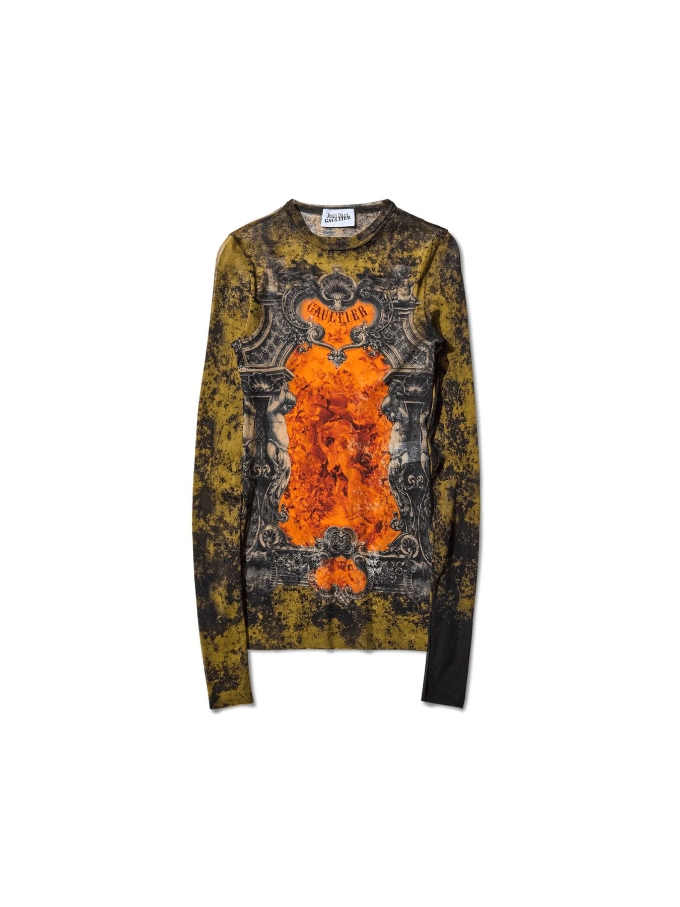 JEAN PAUL GAULTIER - Mesh Oversized Crew Neck Top Printed "Médaillon" - AW25 - BLACK/KHAKI/ORANGE