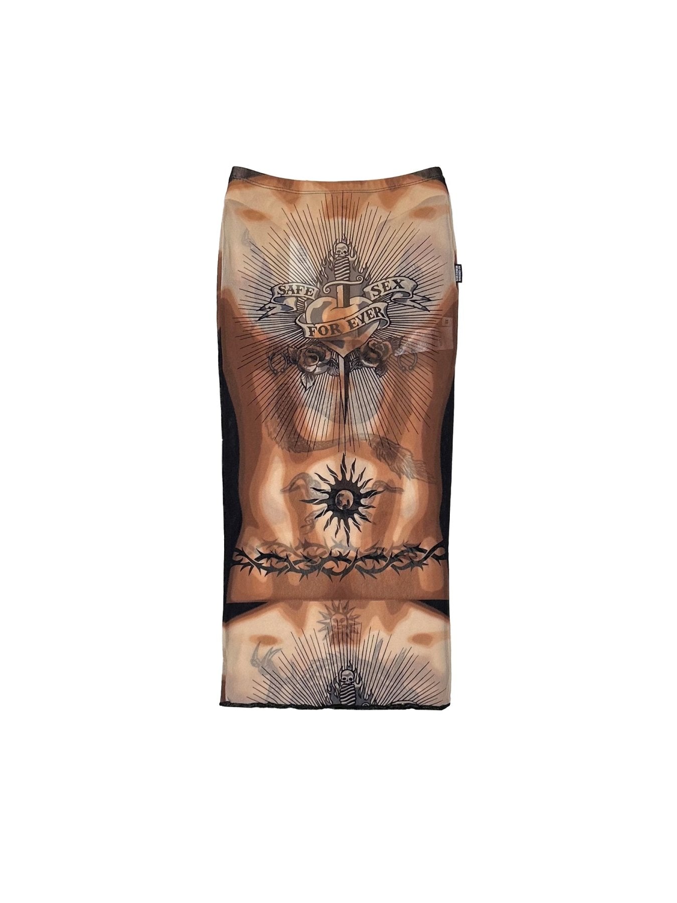 JEAN PAUL GAULTIER Multicolour Re - Edition: Safe Sex Tatoo Print Low Waist Midi Skirt