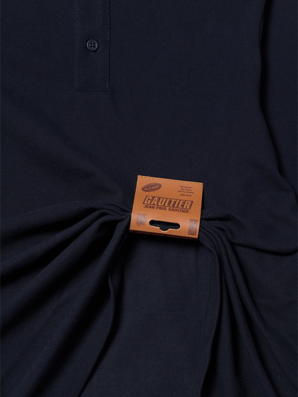 JEAN PAUL GAULTIER Navy Cotton Pique Polo Top With Leather Tag Detail