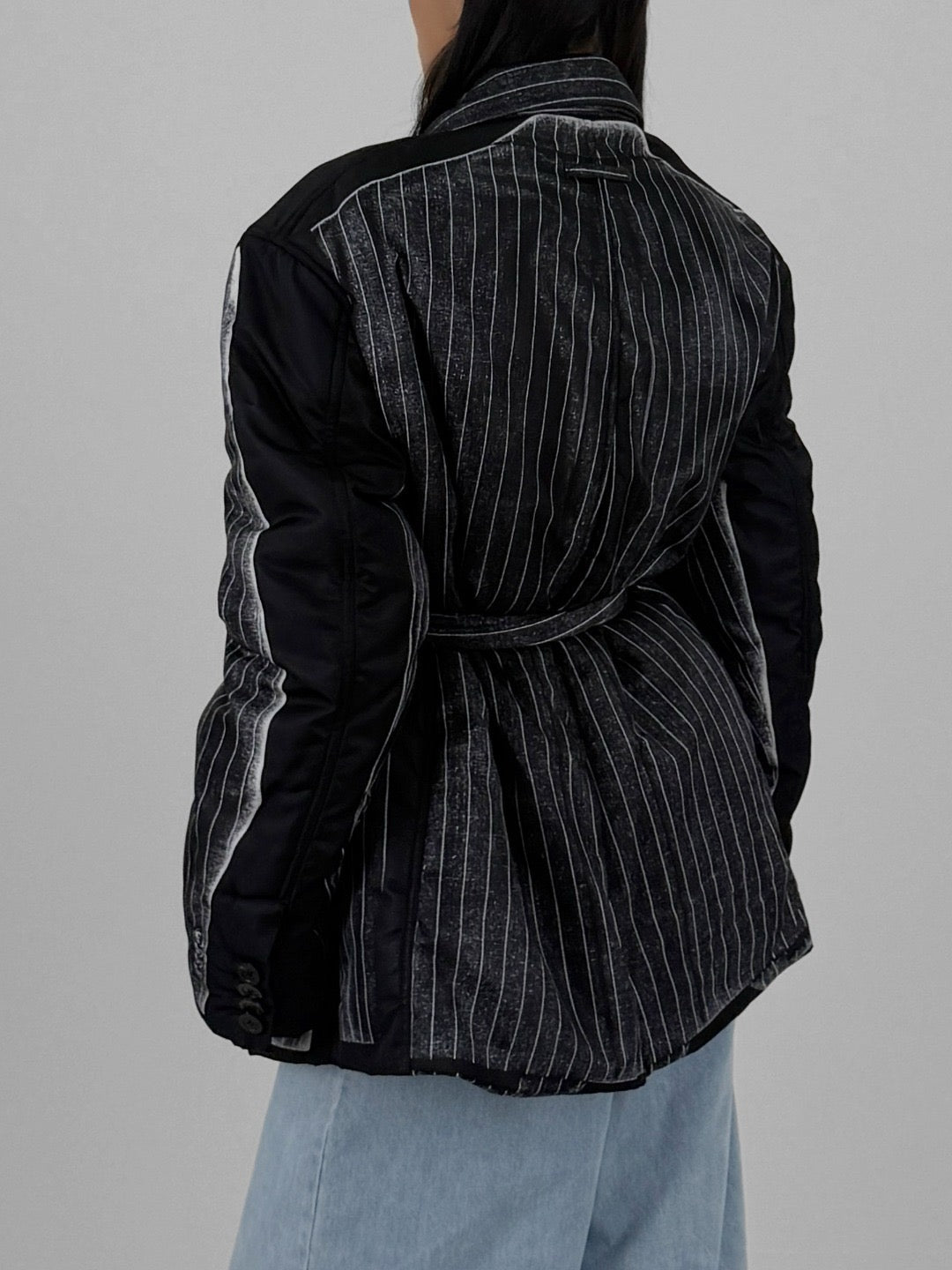 JEAN PAUL GAULTIER - Nylon Padded Jacket Printed "Trompe L'Œil Pinstripes Jacket" - AW24 - BLACK WHITE