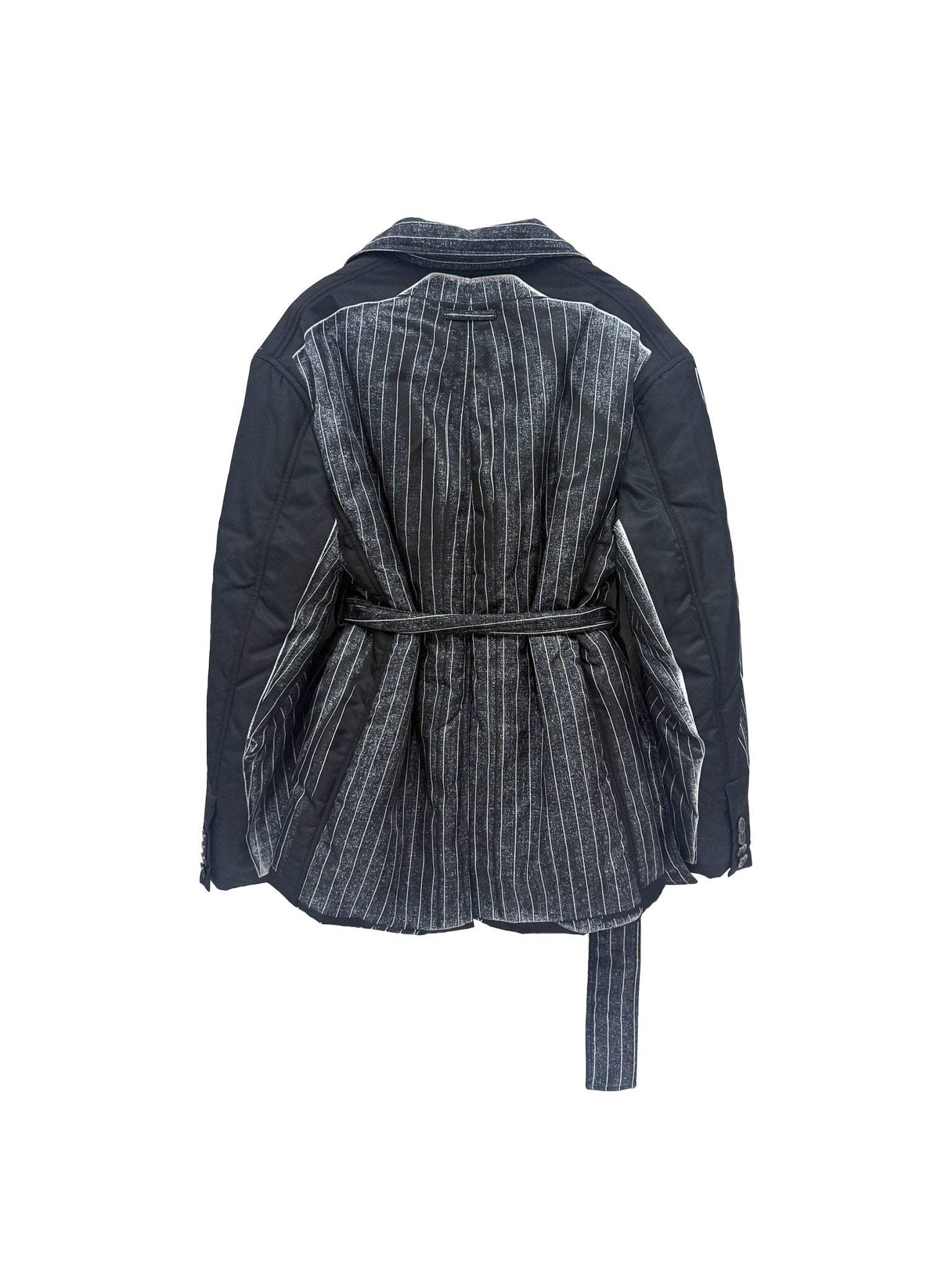 JEAN PAUL GAULTIER - Nylon Padded Jacket Printed "Trompe L'Œil Pinstripes Jacket" - AW24 - BLACK WHITE