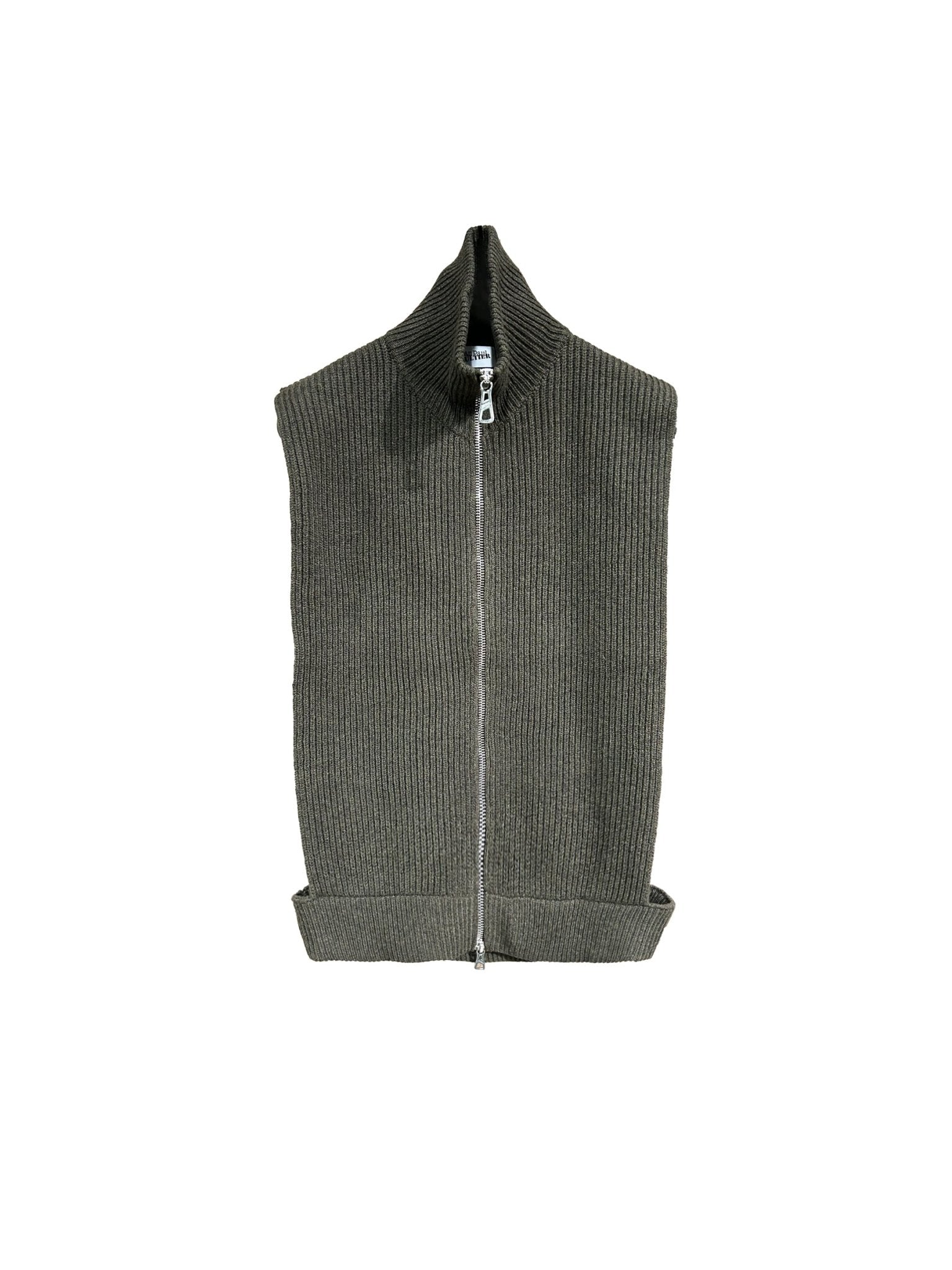 JEAN PAUL GAULTIER - Wool Fisherman Rib Zipped Open Sides Gilet - AW25 - DARK KHAKI