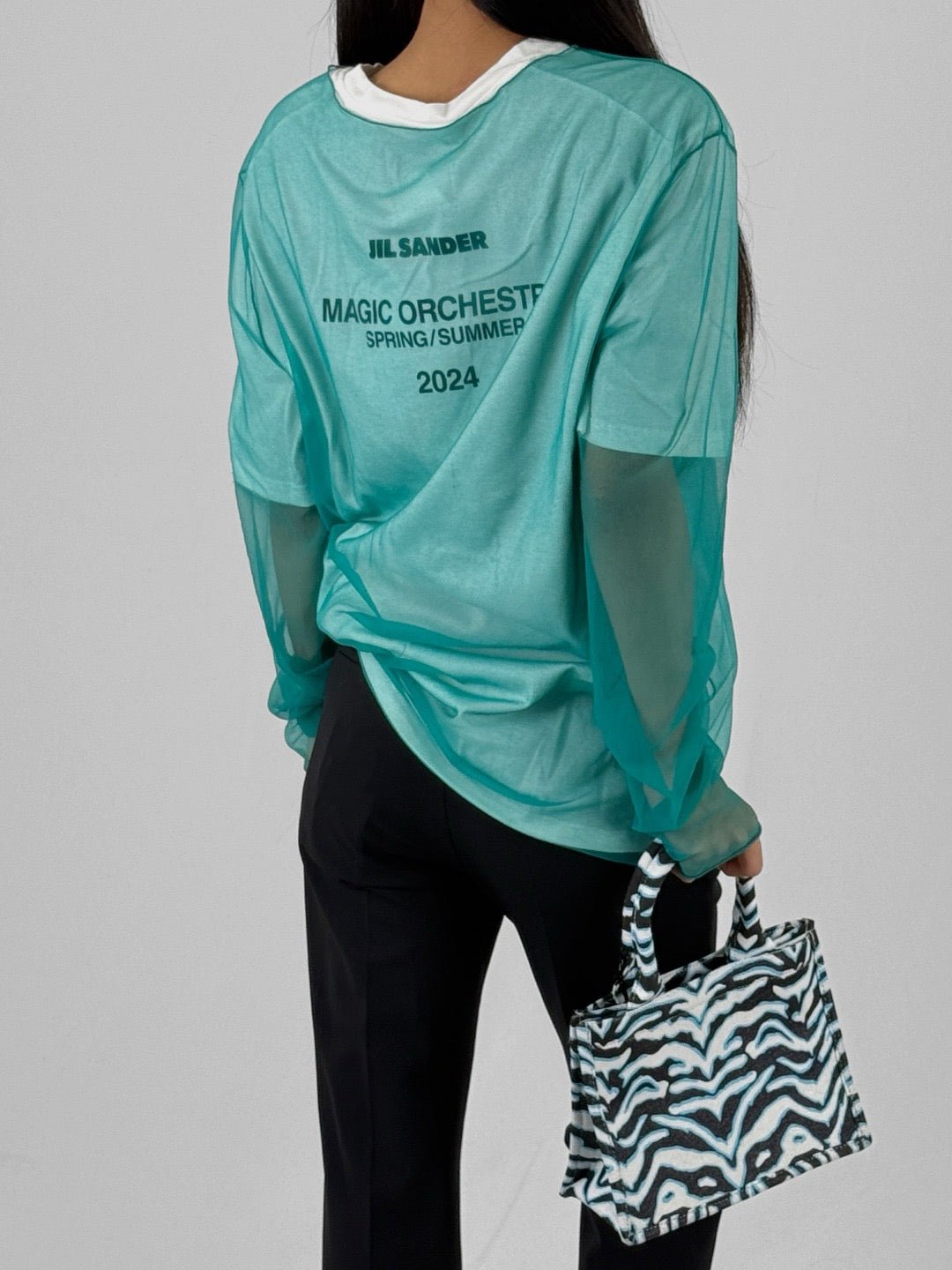 JIL SANDER SHEER Long Sleeve T-SHIRT PRINTED Caribbean Blue Short Sleeve T-Shirts