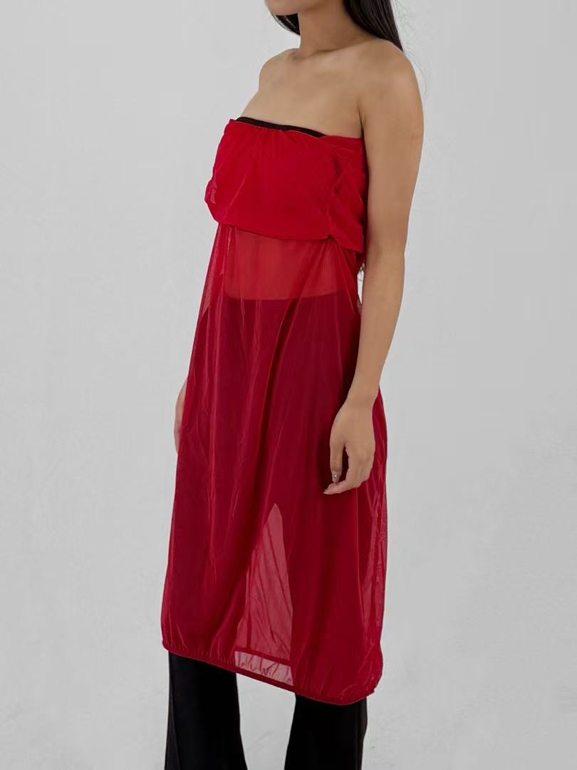 JOHANNA PARV Red With Cargo Pockets Mesh Skirts