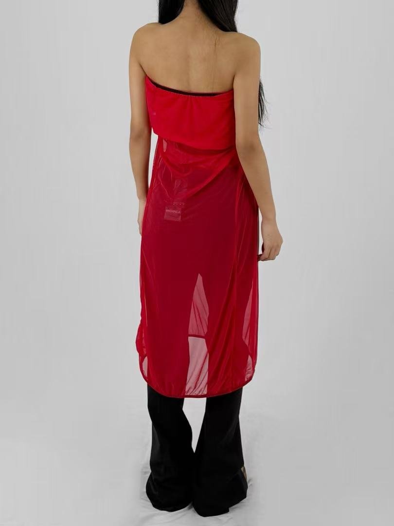 JOHANNA PARV Red With Cargo Pockets Mesh Skirts