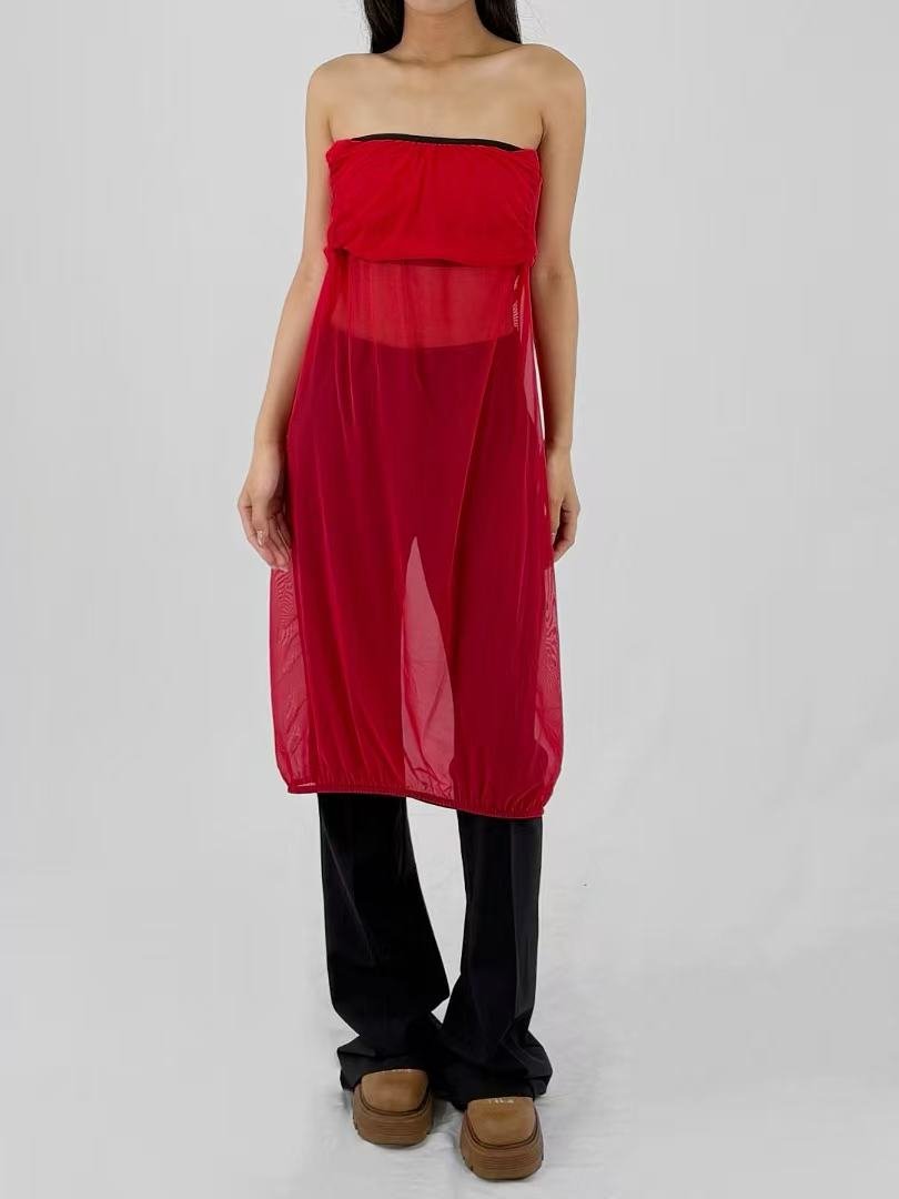 JOHANNA PARV Red With Cargo Pockets Mesh Skirts
