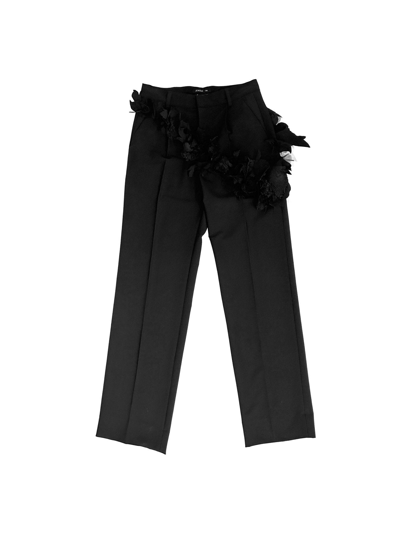 JUNTAE KIM Black Flower Embroidered Slacks