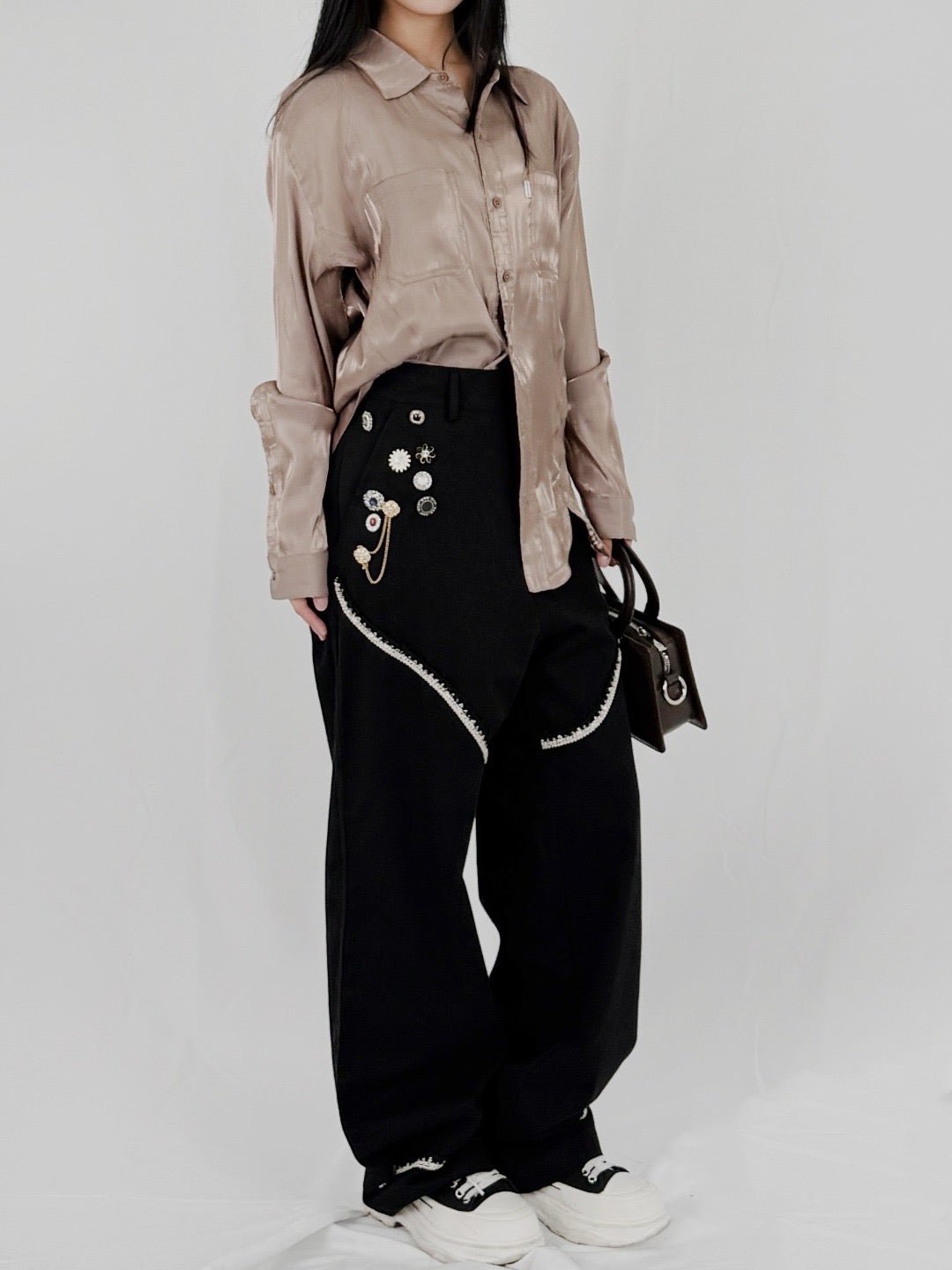 JUNTAE KIM - Corset Trimmed Chino Pants - AW25 - BLACK