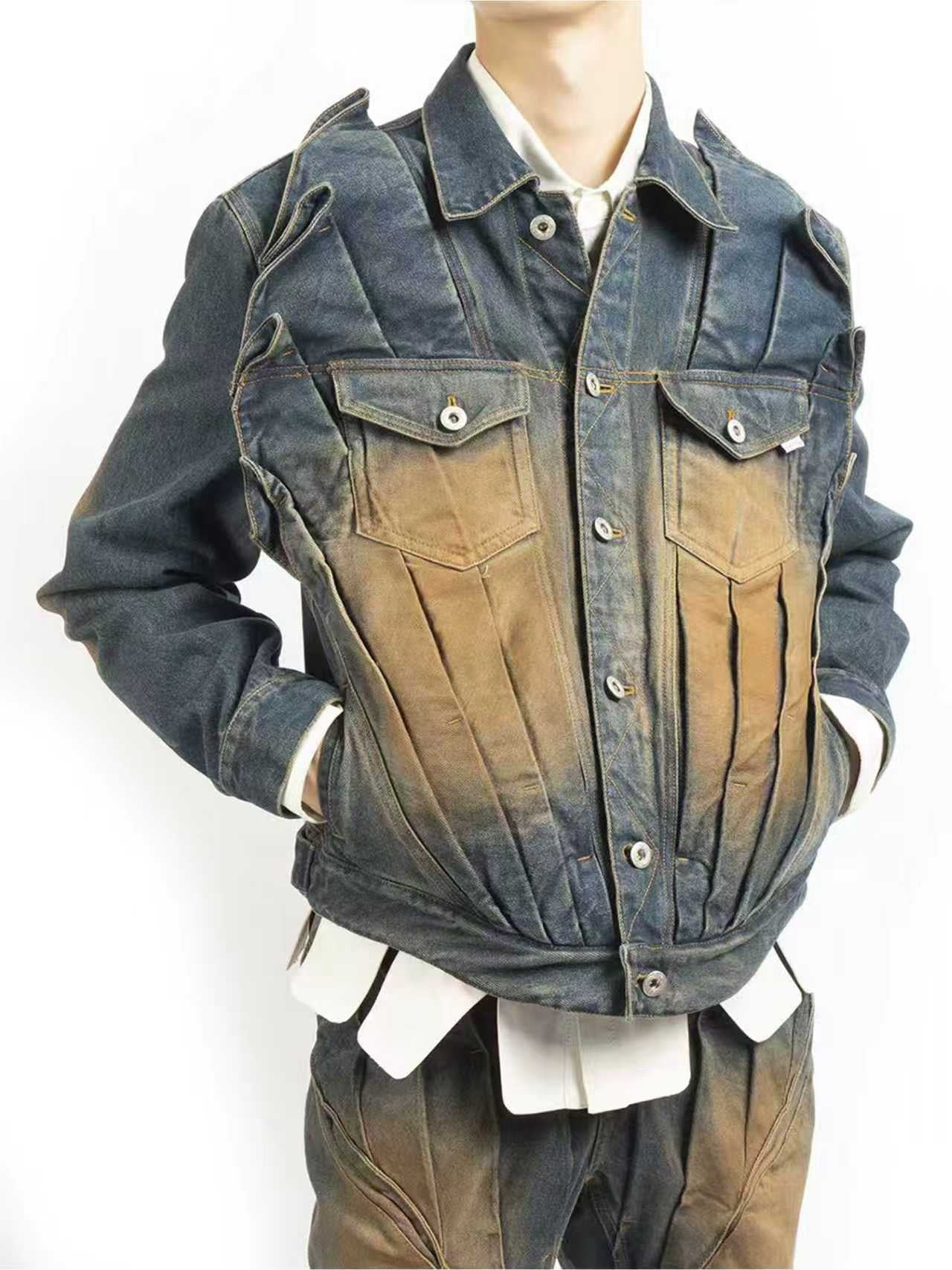 JUNTAE KIM - Gathered Denim Jacket - AW24 JTKAW24J07 BLUE