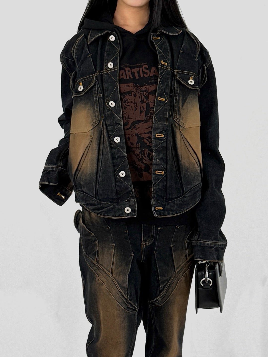 JUNTAE KIM - Gathered Denim Jacket - SS25 - BLACK