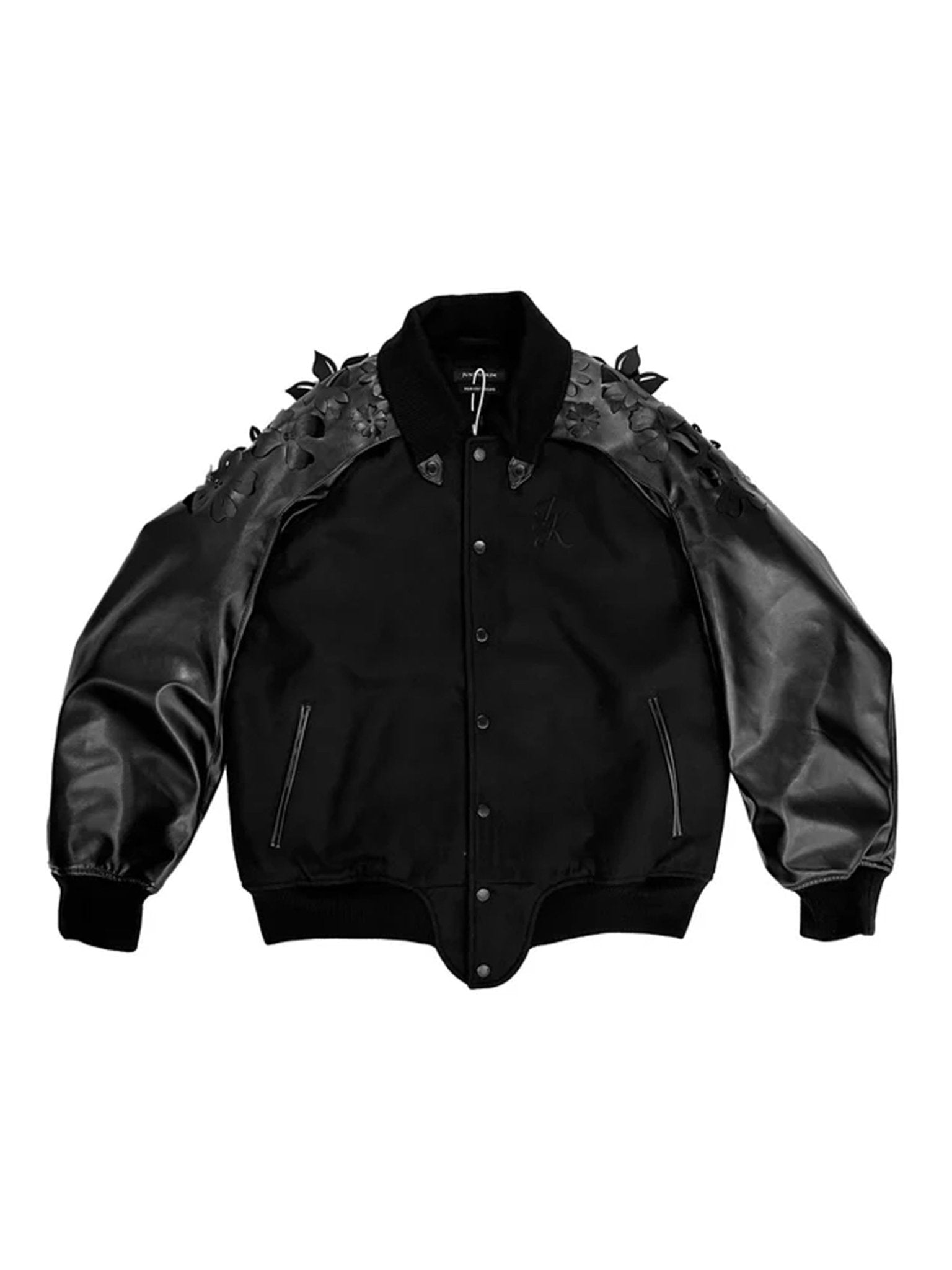 JUNTAE KIM - Laser Cut Flower Varsity Jacket - AW25 - BLACK