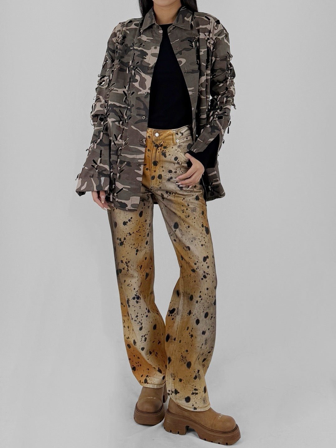 JUNTAE KIM - Laser Slashed Shirts - AW25 - CAMOUFLAGE