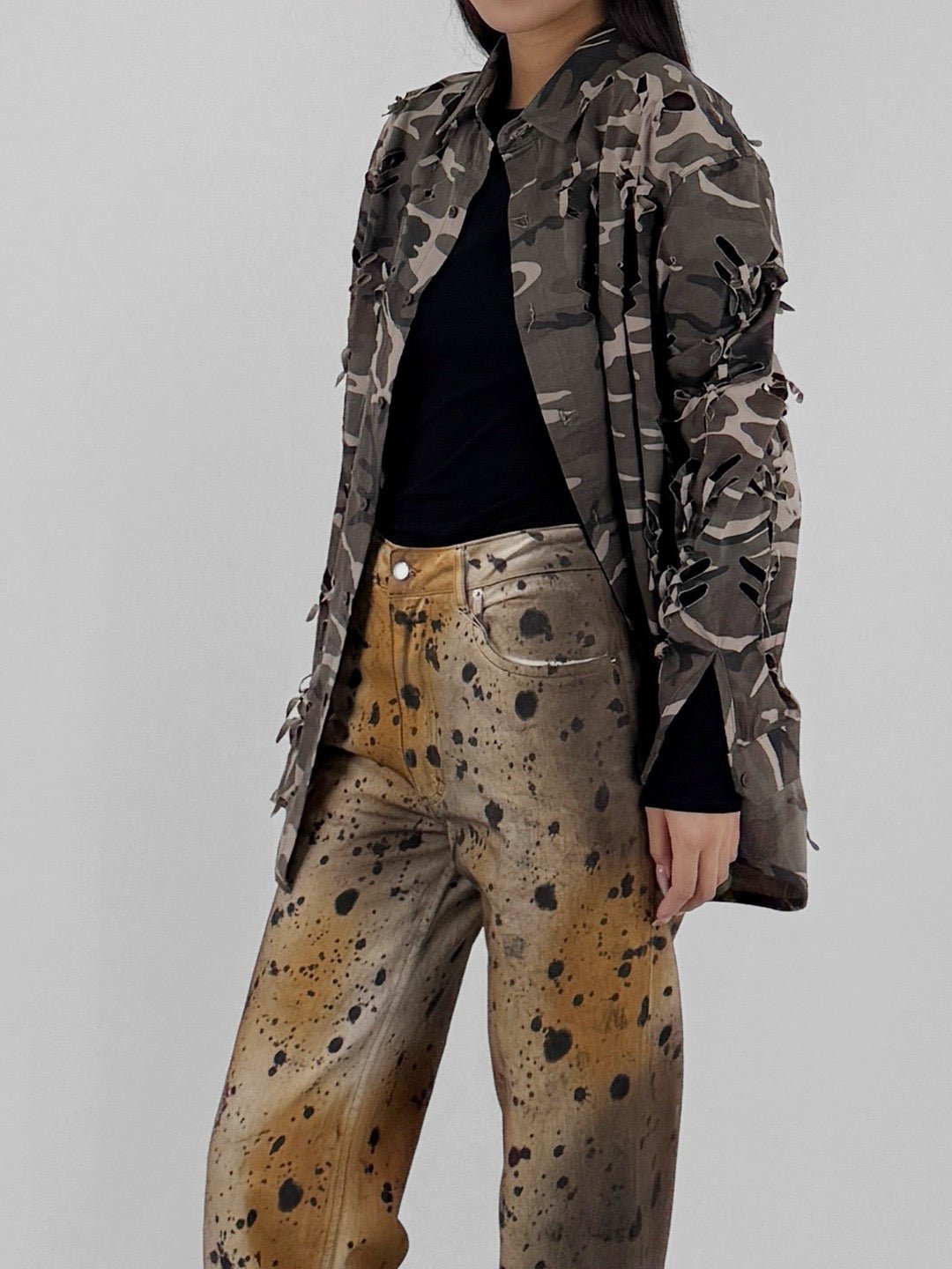JUNTAE KIM - Laser Slashed Shirts - AW25 - CAMOUFLAGE