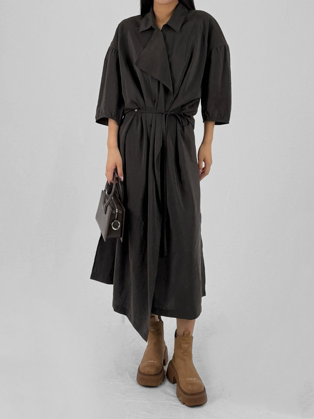 LEMAIRE - Asymmetrical Shirt Dress - SS25 - DARKESPRESSO