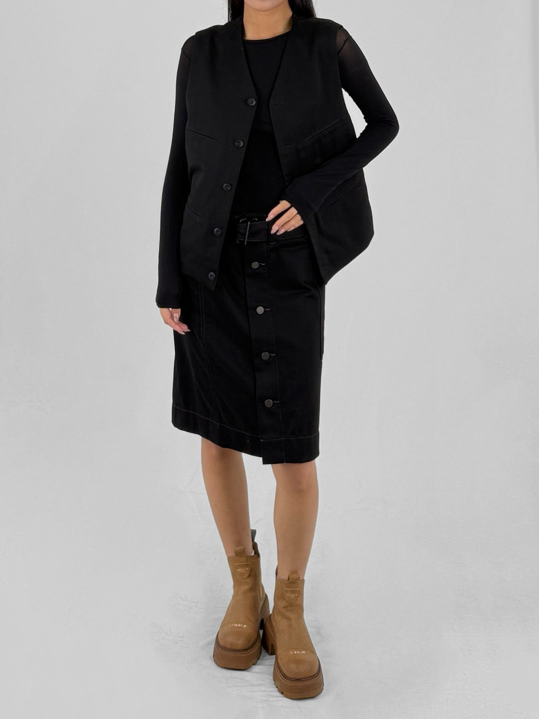 LEMAIRE Black Belted Apron Skirts