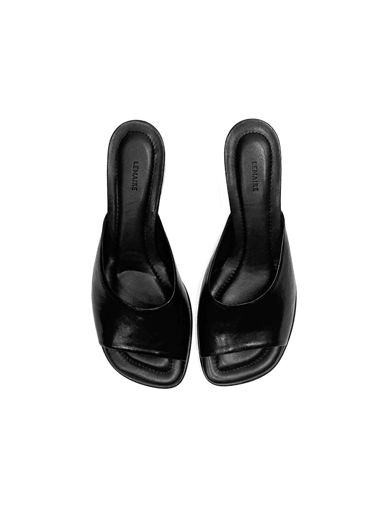 LEMAIRE Black Square Heeled Mules 55