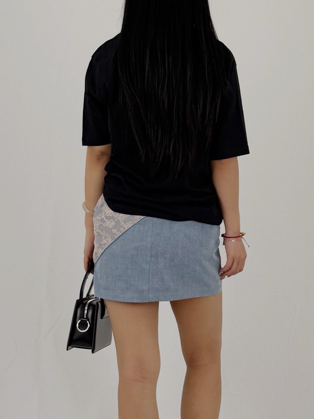 LOUIS CHEN Baby Blue Lace Tornado Rosary Denim Mini Skirts