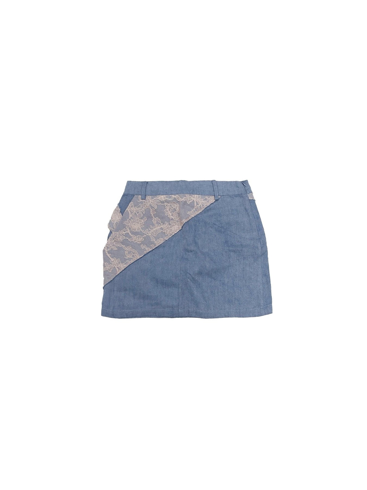 LOUIS CHEN Baby Blue Lace Tornado Rosary Denim Mini Skirts