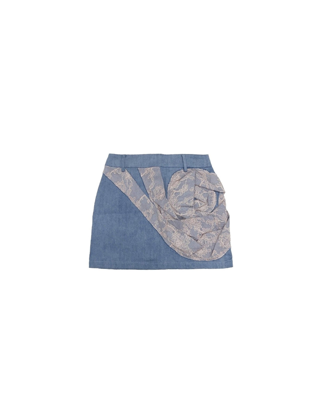 LOUIS CHEN Baby Blue Lace Tornado Rosary Denim Mini Skirts