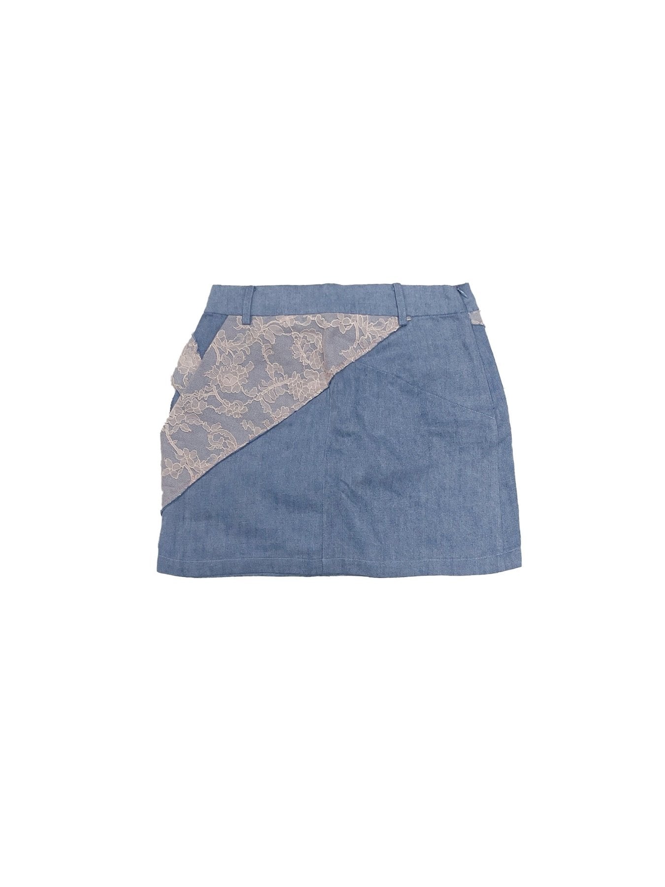 LOUIS CHEN Baby Blue Lace Tornado Rosary Denim Mini Skirts