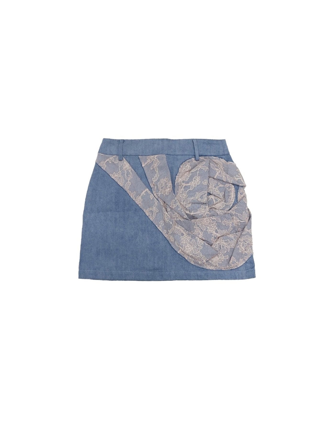 LOUIS CHEN Baby Blue Lace Tornado Rosary Denim Mini Skirts