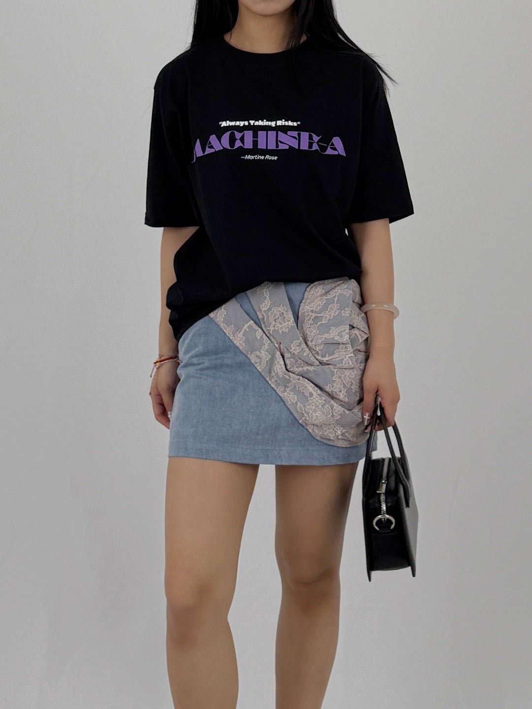 LOUIS CHEN Baby Blue Lace Tornado Rosary Denim Mini Skirts