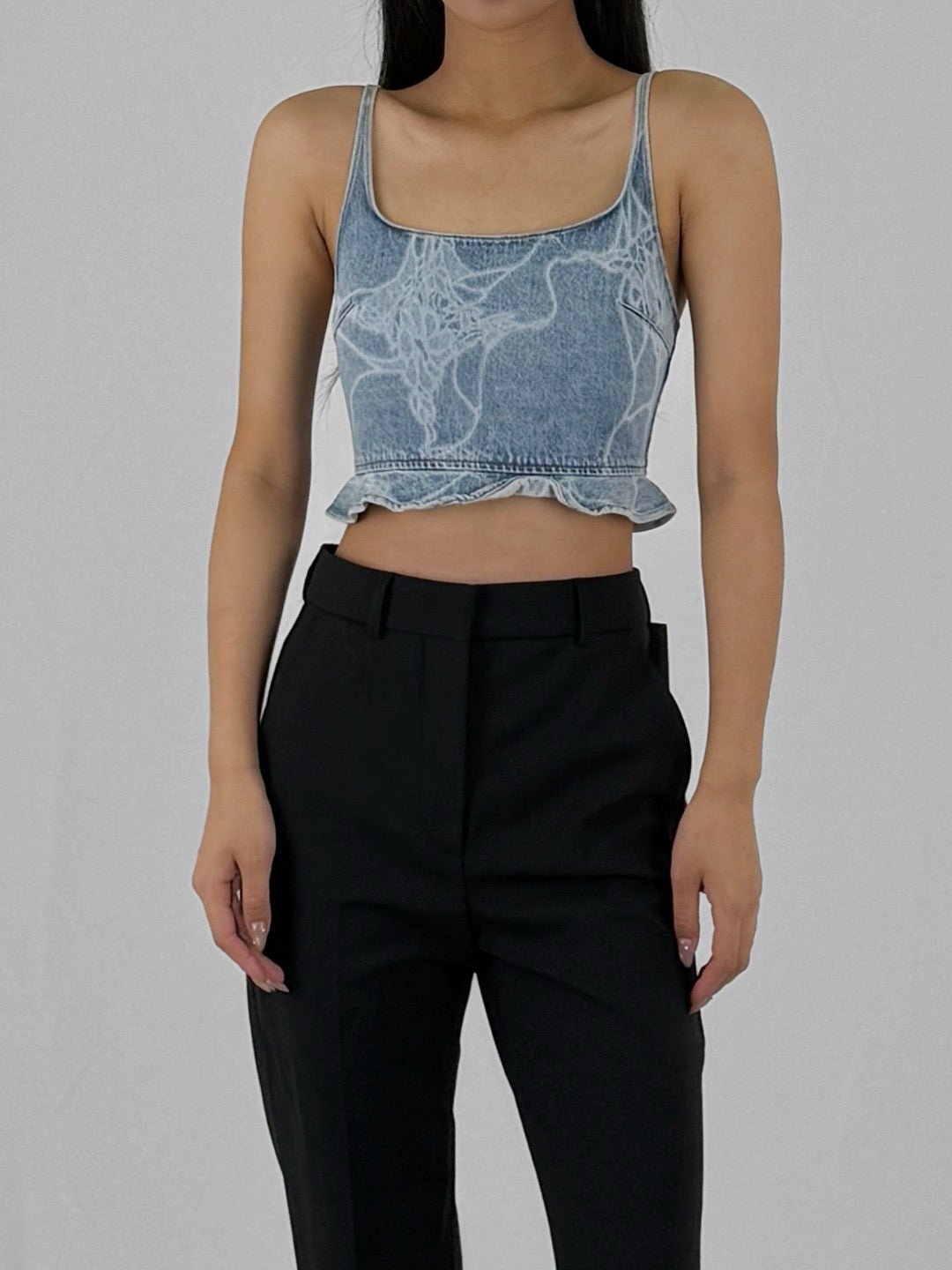 LOUIS CHEN Baby Blue Laser Denim Tank Tops