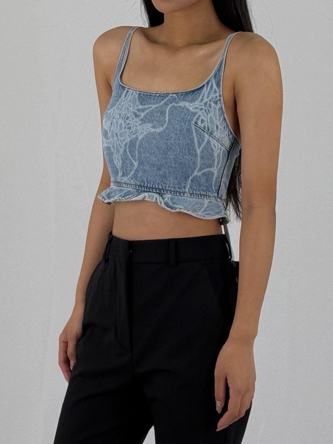 LOUIS CHEN Baby Blue Laser Denim Tank Tops
