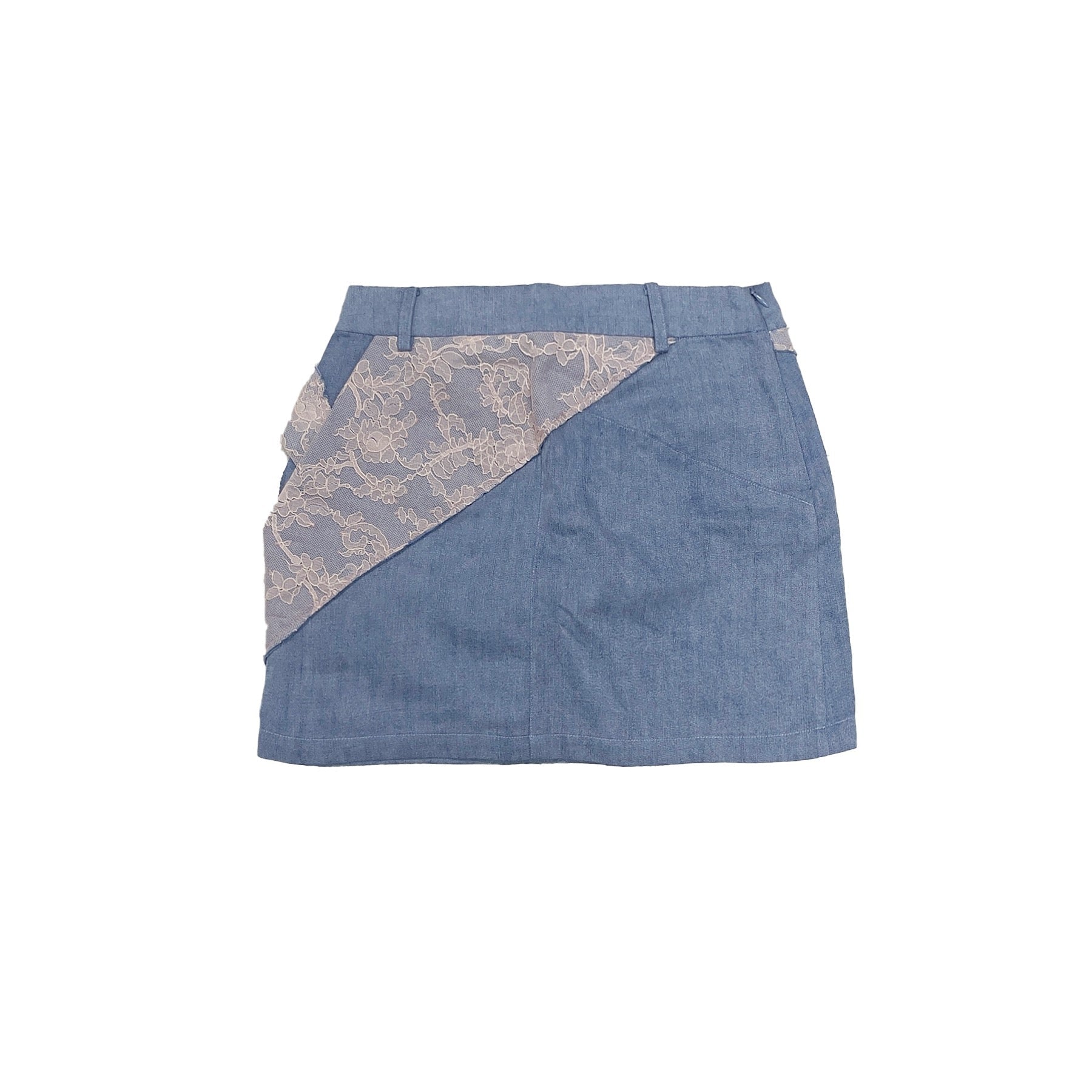 LOUIS CHEN - Lace Tornado Rosary Denim Mini Skirt - SS23 - baby blue