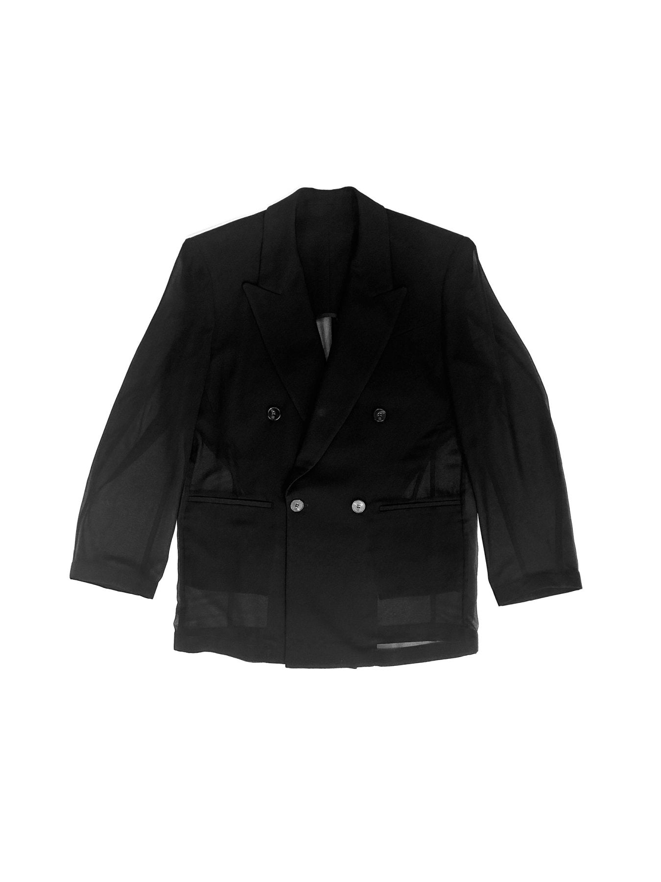LOUIS GABRIEL NOUCHI Black Double Breasted Transparent Blazer
