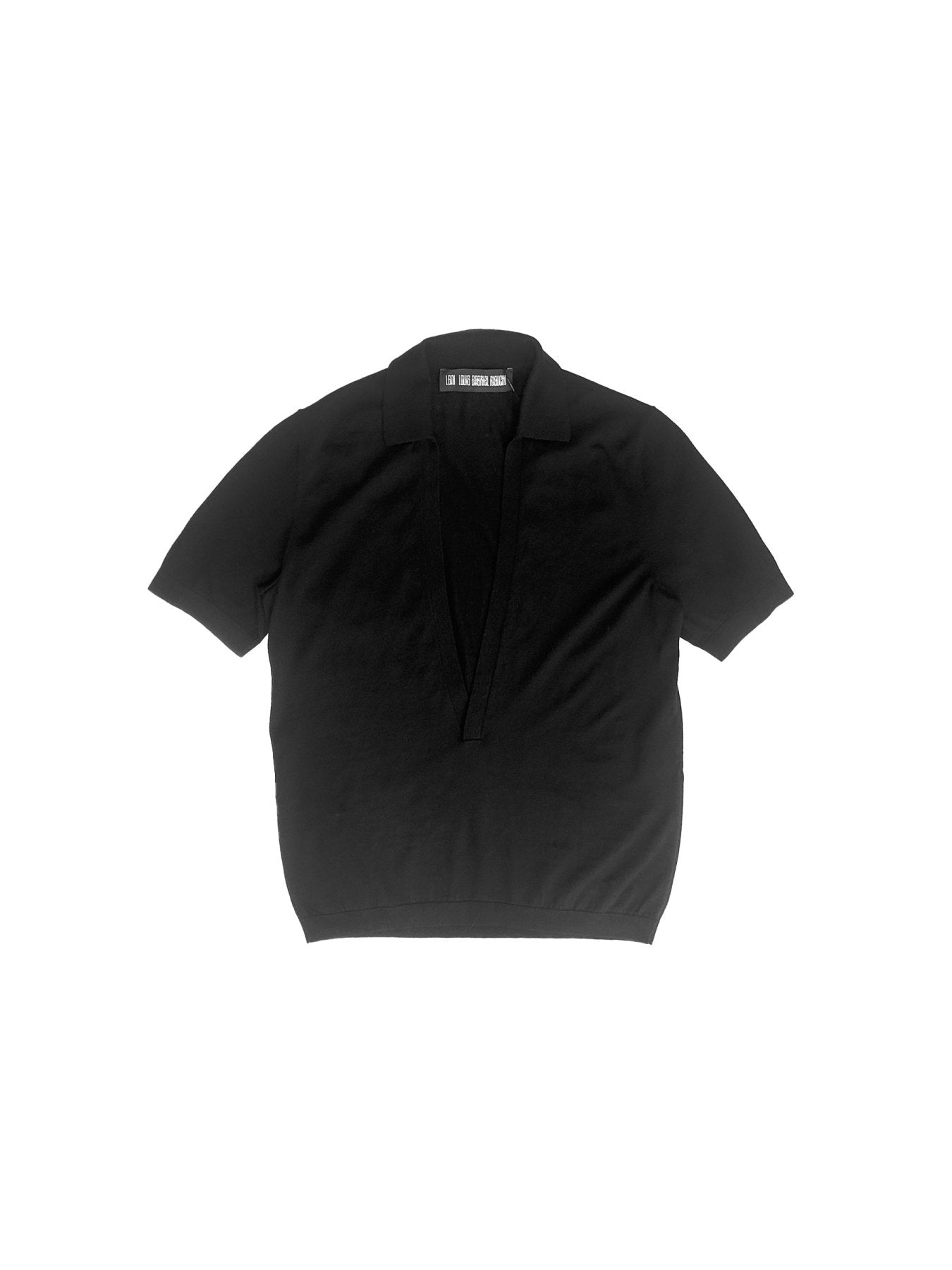 LOUIS GABRIEL NOUCHI Black Wool V Neck Polo