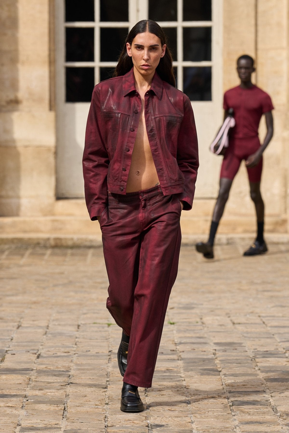 LOUIS GABRIEL NOUCHI - Denim Trucker Jacket - SS25 - DARK RED GLOSSY