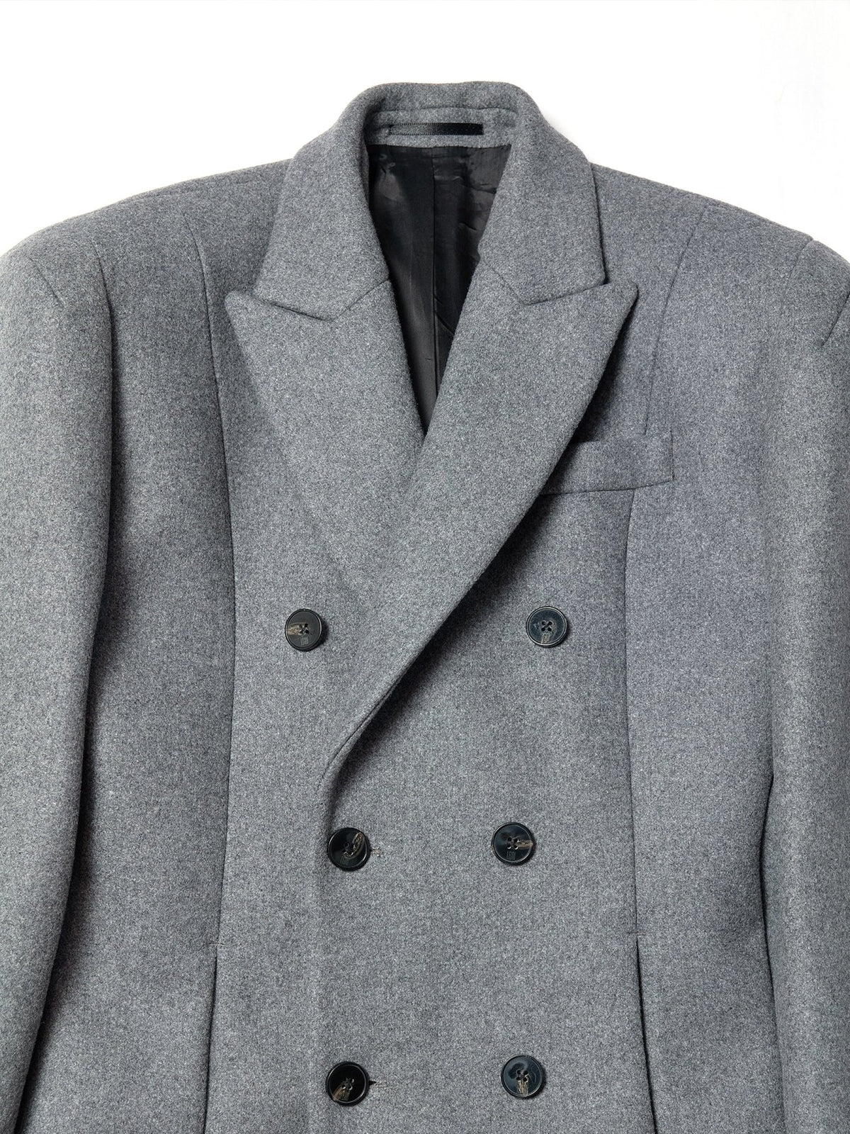 LOUIS GABRIEL NOUCHI Grey Power Shoulder Tailored Wool Coat