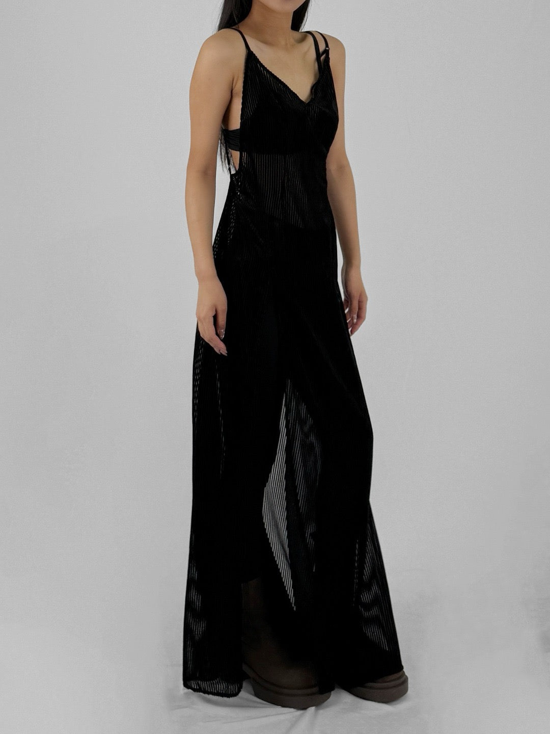 LOUIS GABRIEL NOUCHI - Spaghetti Strap Evening Dress - AW25 - DEVORED STRIPES