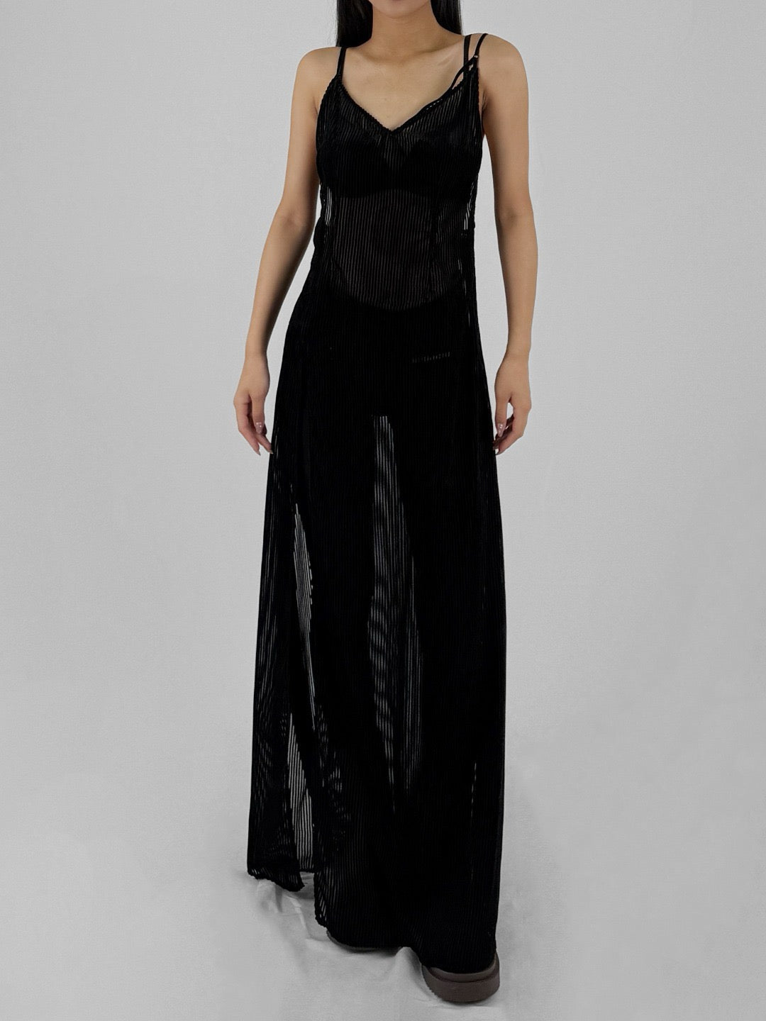 LOUIS GABRIEL NOUCHI - Spaghetti Strap Evening Dress - AW25 - DEVORED STRIPES