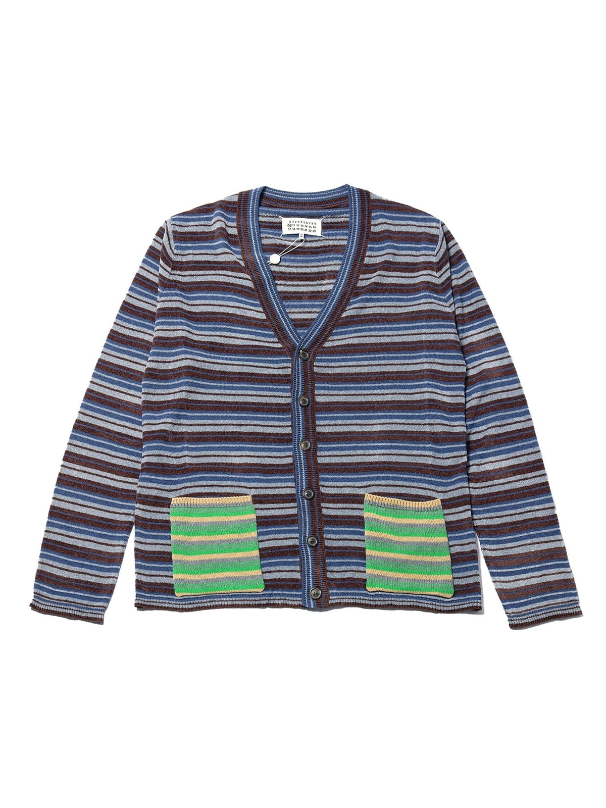 Maison Margiela Blue/grey/brown/green/mustard Striped Knit Cardigan