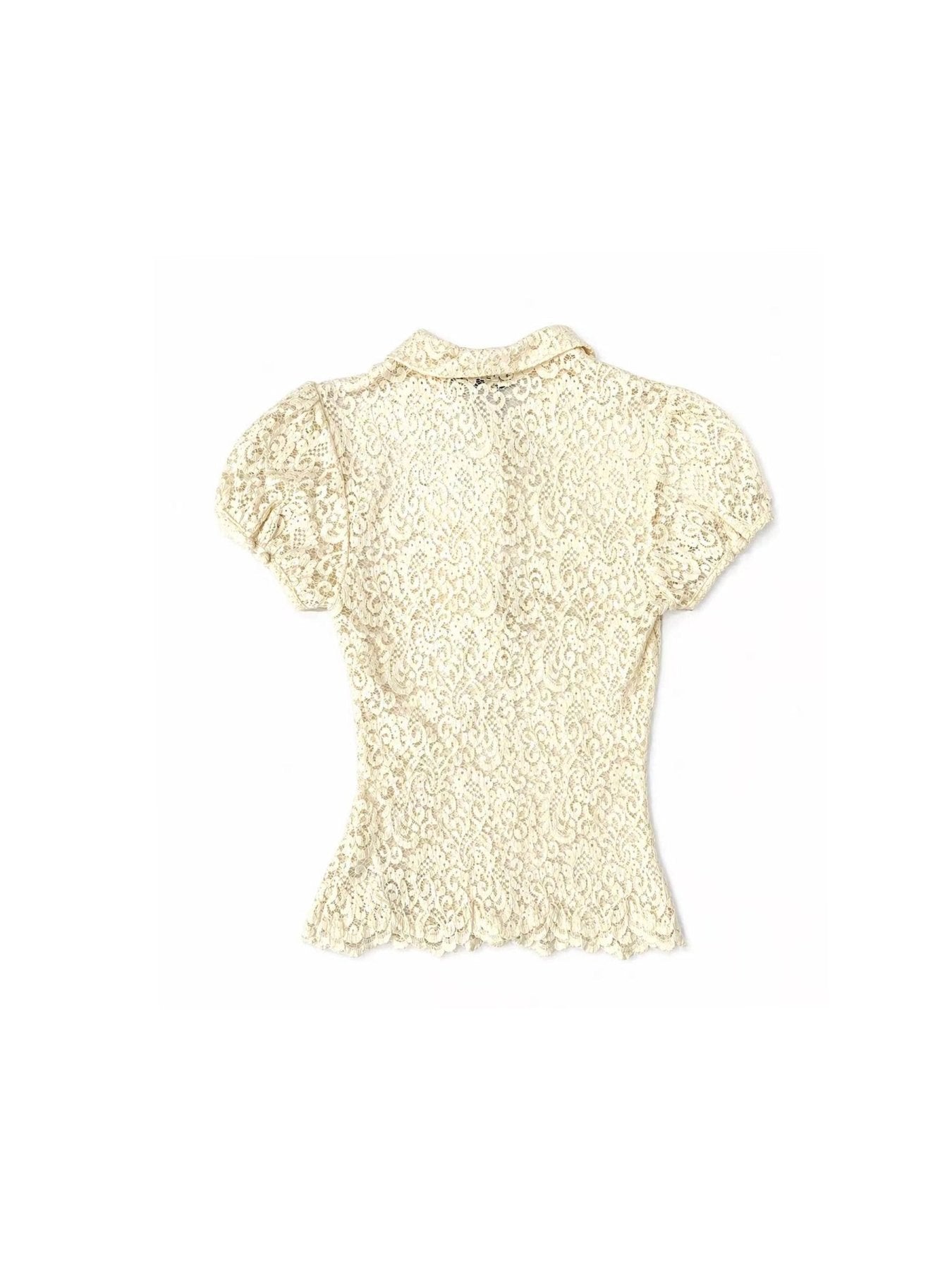 Mark Gong White Lace Slim Fit Short Sleeve Top