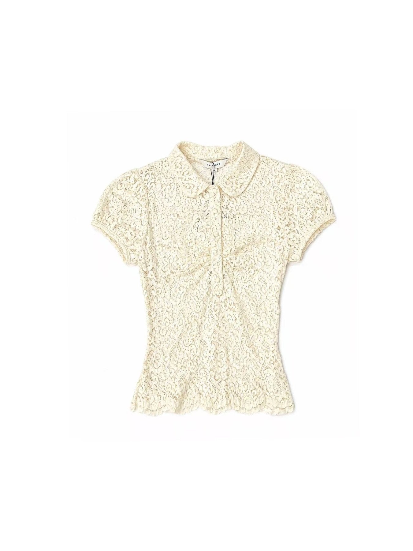 Mark Gong White Lace Slim Fit Short Sleeve Top